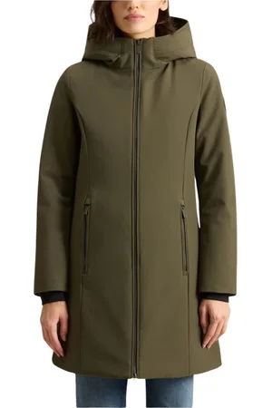Woolrich Mantels, Dames, Groen, M, Leer, Tech Softshell Down Parka