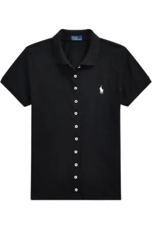 Ralph Lauren Blouses & Shirts, Dames, Zwart, XS, Katoen, Polo Shirt met Korte Mouwen en Slim Fit