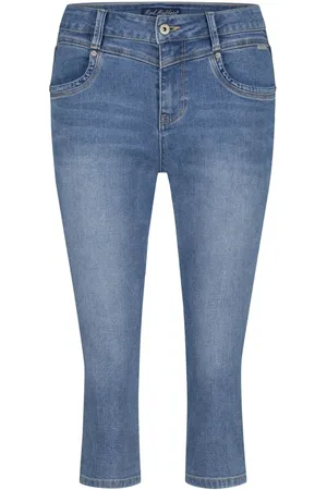 Red Button Jeans, Dames, Blauw, L, Katoen, Midstone Capri Broek met Riemlussen