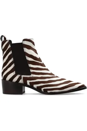 Tory Burch Schoenen, Dames, Bruin, 38 1/2 EU, Leer, Enkellaarsjes met dierenmotief
