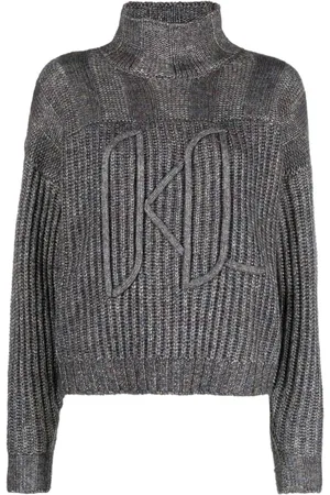 Karl Lagerfeld Truien, Dames, Grijs, M, Wol, Logo-Geborduurde Rolkraagtrui