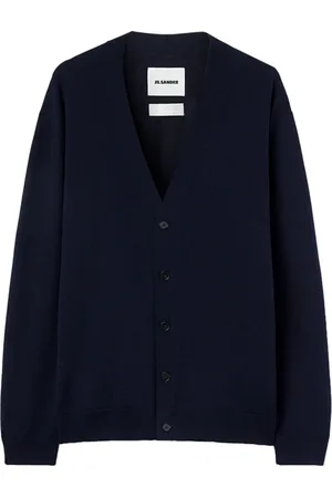 Jil Sander Truien, Heren, Blauw, M, Wol, Blauwe Wol V-Hals Trui