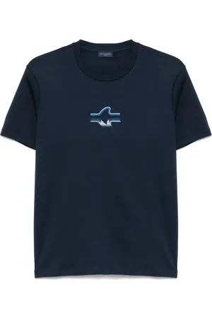 Paul & Shark Tops, Heren, Blauw, M, Katoen, T-shirt van Supima®-katoenjersey met Fin-borduursel