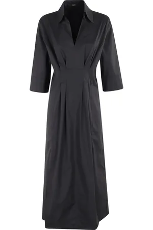 SEVENTY BY SERGIO TEGON Kleedjes, Dames, Zwart, XS, Katoen, Zwarte Poplin Katoen Stretch Jurk