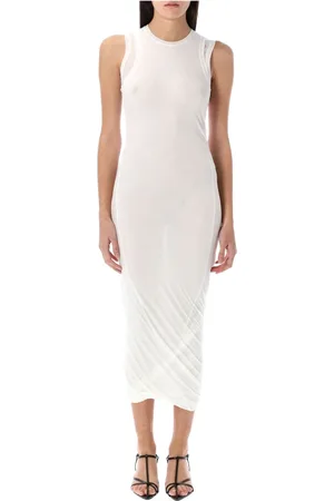 Jil Sander Kleedjes, Dames, Wit, M, Katoen, Mouwteloze Gelaagde Midi Jurk