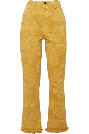 La DoubleJ Broeken, Dames, Geel, W30, Katoen, Stijlvolle cropped jeans
