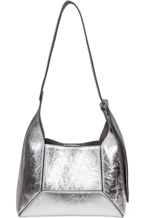 Jimmy Choo Tassen, Dames, Grijs, ONE Size, Leer, Zilveren Schoudertas van Gelamineerd Leer