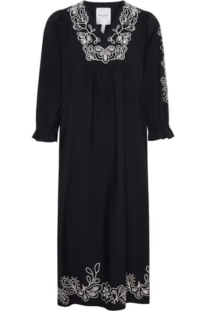 Part Two Kleedjes, Dames, Zwart, 3Xl, Geborduurde Midi Jurk