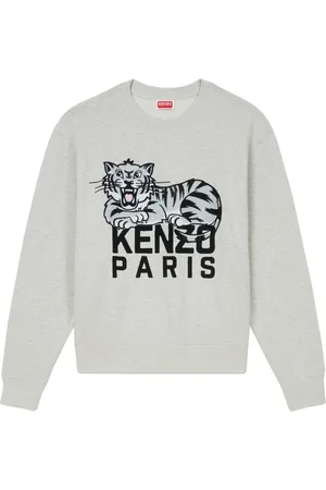 Kenzo Sweatshirts & Hoodies, Heren, Grijs, L, Katoen, Geborduurde Crewneck Sweatshirt