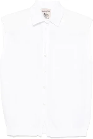 SEMICOUTURE Blouses & Shirts, Dames, Wit, M, Katoen, Witte Gebreide Jas Ss 25