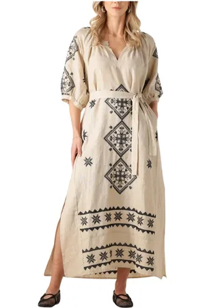 Greek Archaic Kori Kleedjes, Dames, , L, Denim, Maxi Jurk Elegante Charme