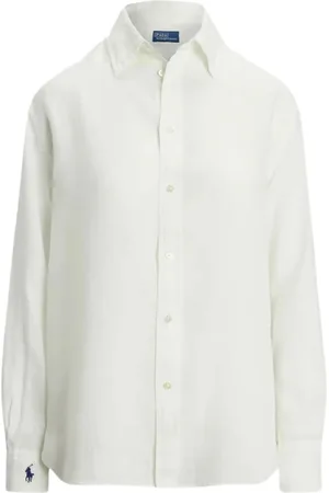 Ralph Lauren Blouses & Shirts, Dames, Wit, M, Linnen, Lange Mouwen Button-Down Overhemd