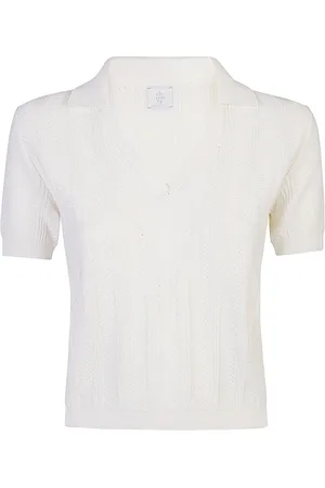 ELEVENTY Truien, Dames, Wit, XS, Katoen, Katoenen polo met V-hals