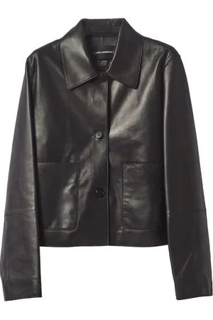 Karl Lagerfeld Jassen, Dames, Zwart, S, Leer, Leren Jack met Zakken