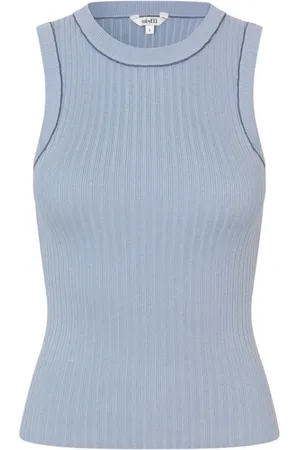 mbyM Tops, Dames, Blauw, S, Polyester, Gestreepte Mouwloze Ribtop