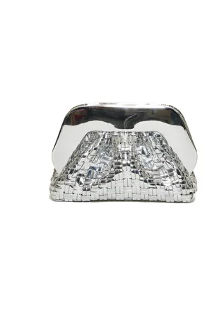 THEMOIRÈ Tassen, Dames, Grijs, ONE Size, Zilveren Geweven Clutch Tas