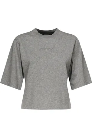Pinko Tops, Dames, Grijs, 2Xs, Katoen, Grijze Katoenen Jersey Logo Geborduurd Shirt