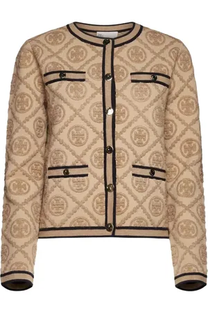 Tory Burch Truien, Dames, Bruin, L, Katoen, Beige Monogram Cardigan