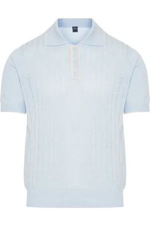 FEDELI Tops, Heren, Blauw, 3Xl, Katoen, Gebreide Polo Shirt Linnen Katoen Mix
