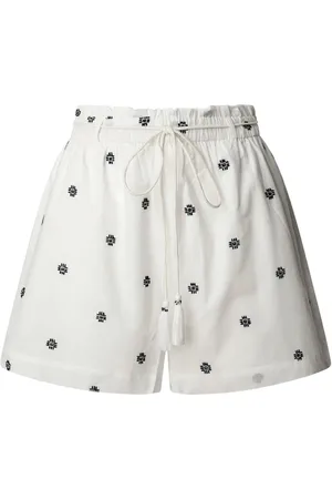 Pepe Jeans Korte broeken, Dames, Wit, S, Witte Edna Shorts met Blauwe Print