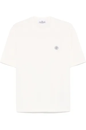Stone Island Tops, Heren, Wit, M, Katoen, T-shirt met Logo