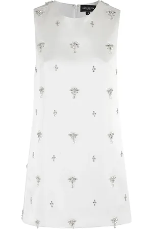Retrofete Tops, Dames, Wit, S, Polyester, Witte Strass Versierde Jurk