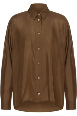 Serafini Blouses & Shirts, Dames, Bruin, XS, Zijden Habotai Gewassen Overhemd