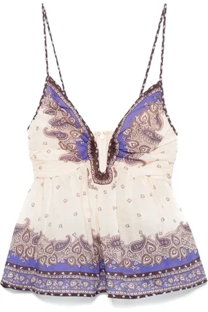 ZIMMERMANN Tops, Dames, Veelkleurig, L, V-Hals Ecru Mouwloze Top
