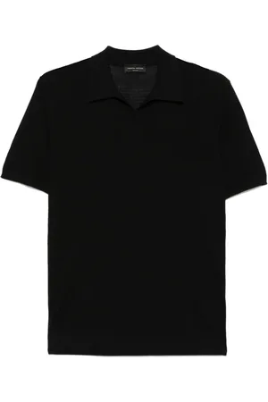 Roberto Collina Tops, Heren, Zwart, L, Zwarte Polokraag Trui Korte Mouwen