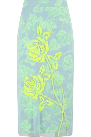 Essentiel Antwerp Rokken, Dames, Groen, XS, Tule, Bloemen Geborduurde Tule Midi Rok