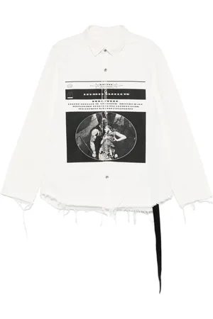 Rick Owens Jassen, Heren, Wit, M, Katoen, Witte Jas met Opera Print