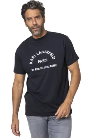 Karl Lagerfeld Tops, Heren, Zwart, M, Katoen, Marineblauw T-shirt 21 St-Guillaume