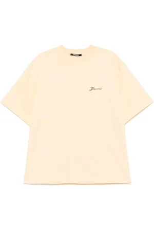 Jacquemus Tops, Heren, Geel, L, Katoen, T-shirt met korte mouwen en logoprint op de rug