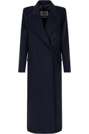 Max Mara Mantels, Dames, Blauw, S, Wol, Middernachtblauwe Wol Kasjmier Lange Jas
