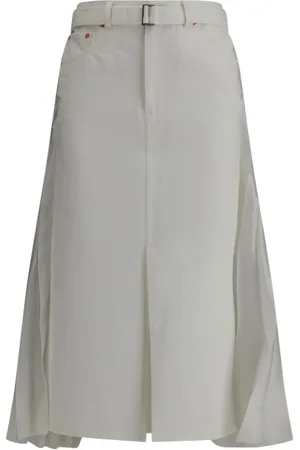 SACAI Rokken, Dames, Wit, S, Denim, Denim Geplooide Midi Rok
