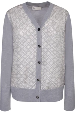 Tory Burch Truien, Dames, Grijs, L, Zijden Cardigan met Open Voorkant