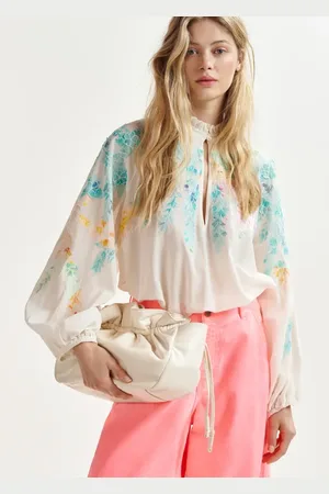 Essentiel Antwerp Blouses & Shirts, Dames, Wit, S, Bloemen geborduurde blouse in wit, oranje en roze