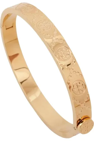 Tory Burch Accessoires, Dames, Geel, M, Gouden Monogram Armband Elegant Kliksluiting