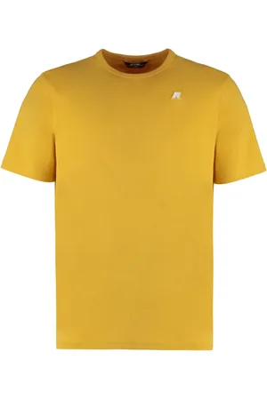 K-Way Tops, Heren, Geel, S, Katoen, Katoenen T-shirt met ronde hals en logopatch