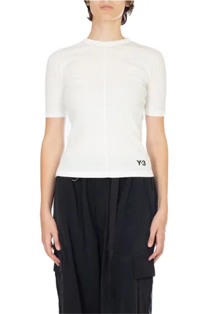 Y-3 Tops, Dames, Wit, M, Katoen, Fitted T-shirt met korte mouwen