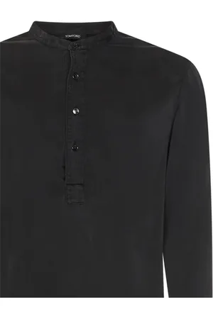 Tom Ford Tops, Heren, Zwart, S, Zwart Henley Shirt met Asymmetrische Zoom