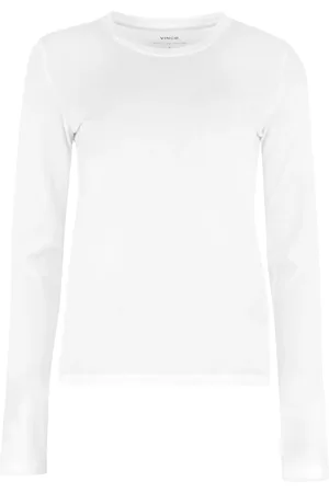 Vince Tops, Dames, Wit, S, Katoen, Geribbelde Kraag Katoenen T-shirt