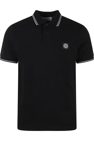 Stone Island Tops, Heren, Zwart, M, Katoen, Logo Polo Shirt met Contrasterende Details