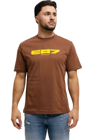 Emporio Armani Tops, Heren, Bruin, XL, Katoen, Bruin/Geel Heren T-shirt Lente/Zomer Collectie