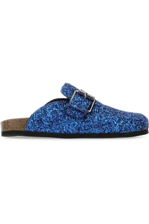 Serafini Schoenen, Dames, Blauw, 37 EU, Leer, Glitter Slip-On Sandalen