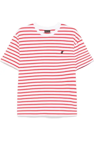 save the duck Tops, Heren, Rood, L, Katoen, Gestreept katoenen T-shirt met logoborduursel
