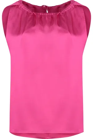 YVES SALOMON Tops, Dames, Roze, 2Xs, Satijn, Satijnen Blouse met Strikdetail in de Nek