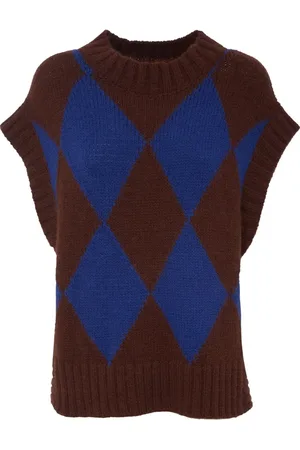 La DoubleJ Truien, Dames, Blauw, L, Wol, Argyle Gilet