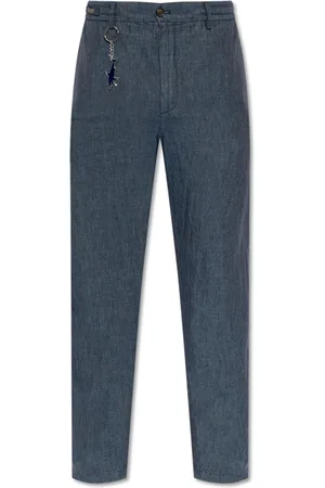 Paul & Shark Broeken, Heren, Blauw, S, Linnen, Linnen Chino Broek met Trekkoord