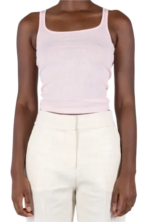 Jacquemus Tops, Dames, Roze, L, Katoen, Geribbelde Tanktop